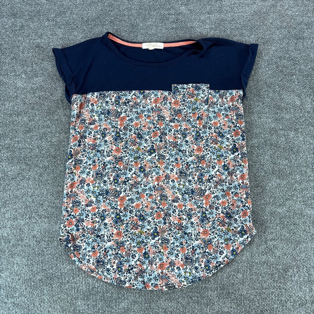 Rewind Womens Navy Blue Floral Mixed Media Pocket Top Small Summer Casual Tank